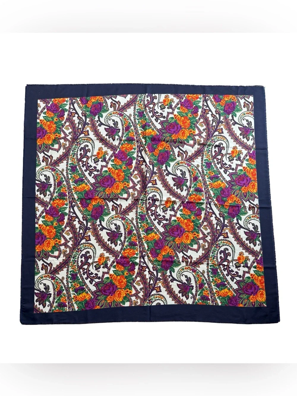 Vintage CHALLIS by Berkshire Floral Paisley Scarf Wrap Navy Multi 45